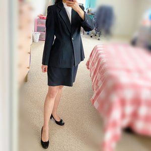 Vintage Gray Wool Suit Jacket + Skirt Set